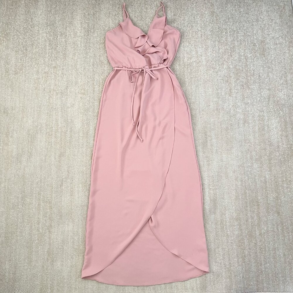 Everly Faux Wrap Pink Ruffle Maxi Dress S